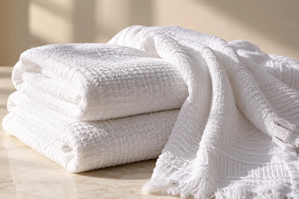 Beyaz ihram kumaşının yumuşak kıvrımları